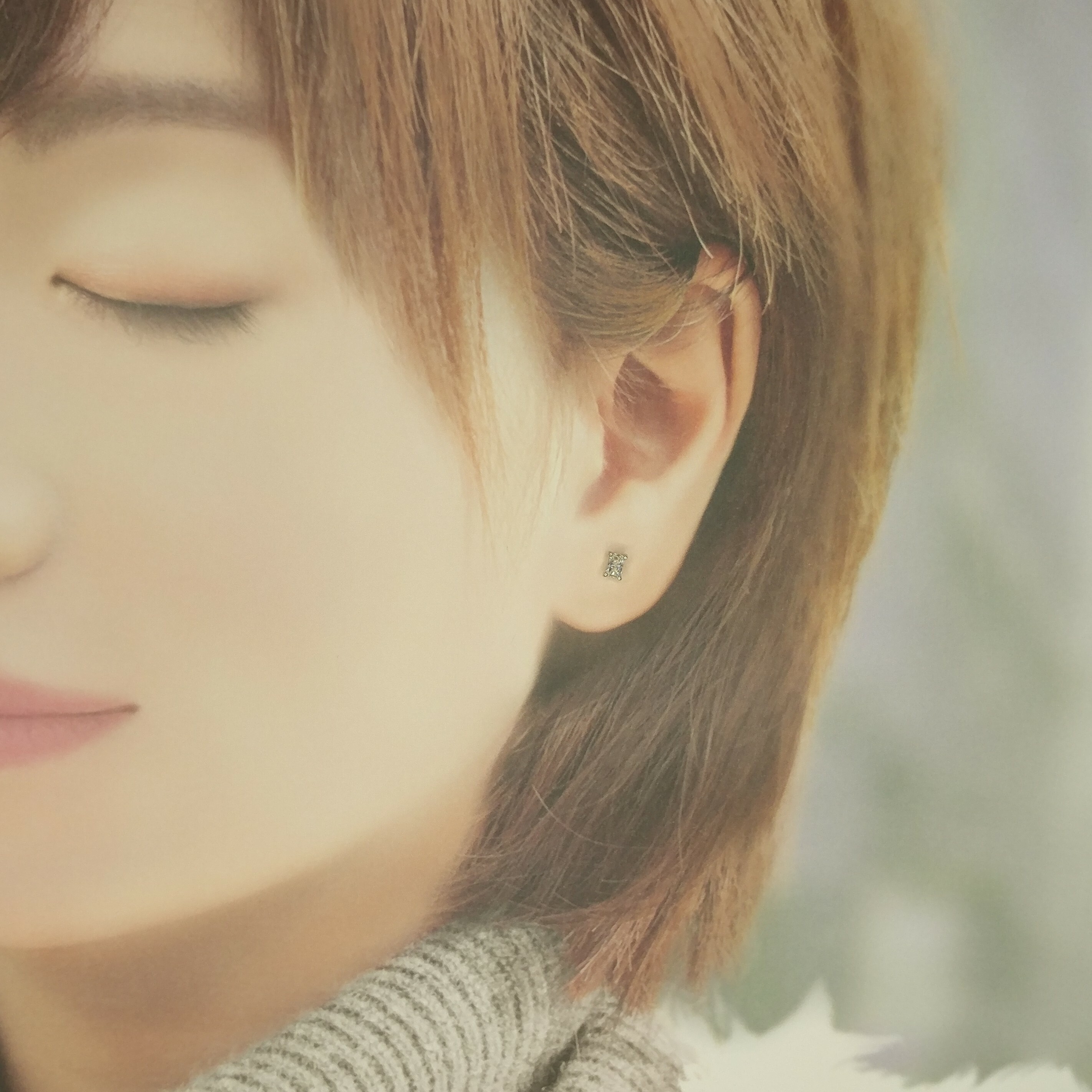 全新18K白金【主石31份方形鑽石】耳環