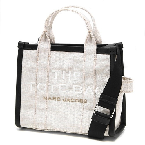 MARC JACOBS Traveler 撞色滾邊帆布手提斜背兩用迷你托特包 (白色/卡其色)