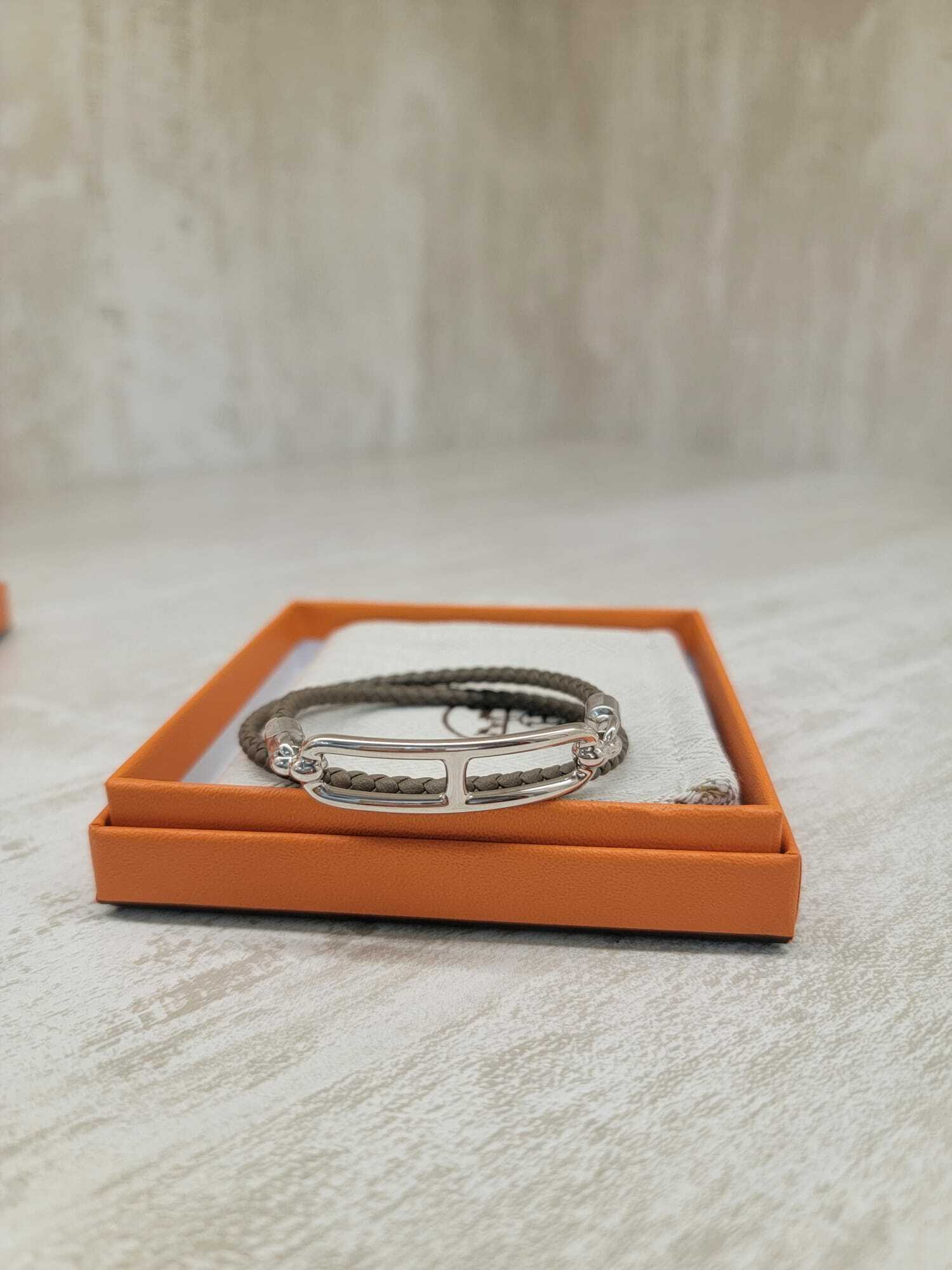 Hermes Roulis double tour 豬鼻手繩 大象灰拼銀扣