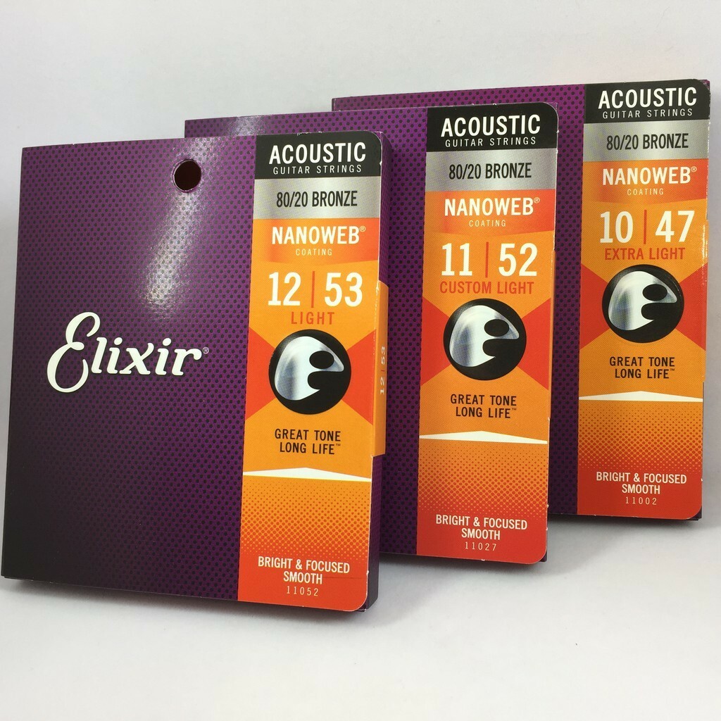 【免運】Elixir NANOWEB 80/20 BRONZE 黃銅 民謠吉他弦 套弦(6條入)  【宛伶樂器】