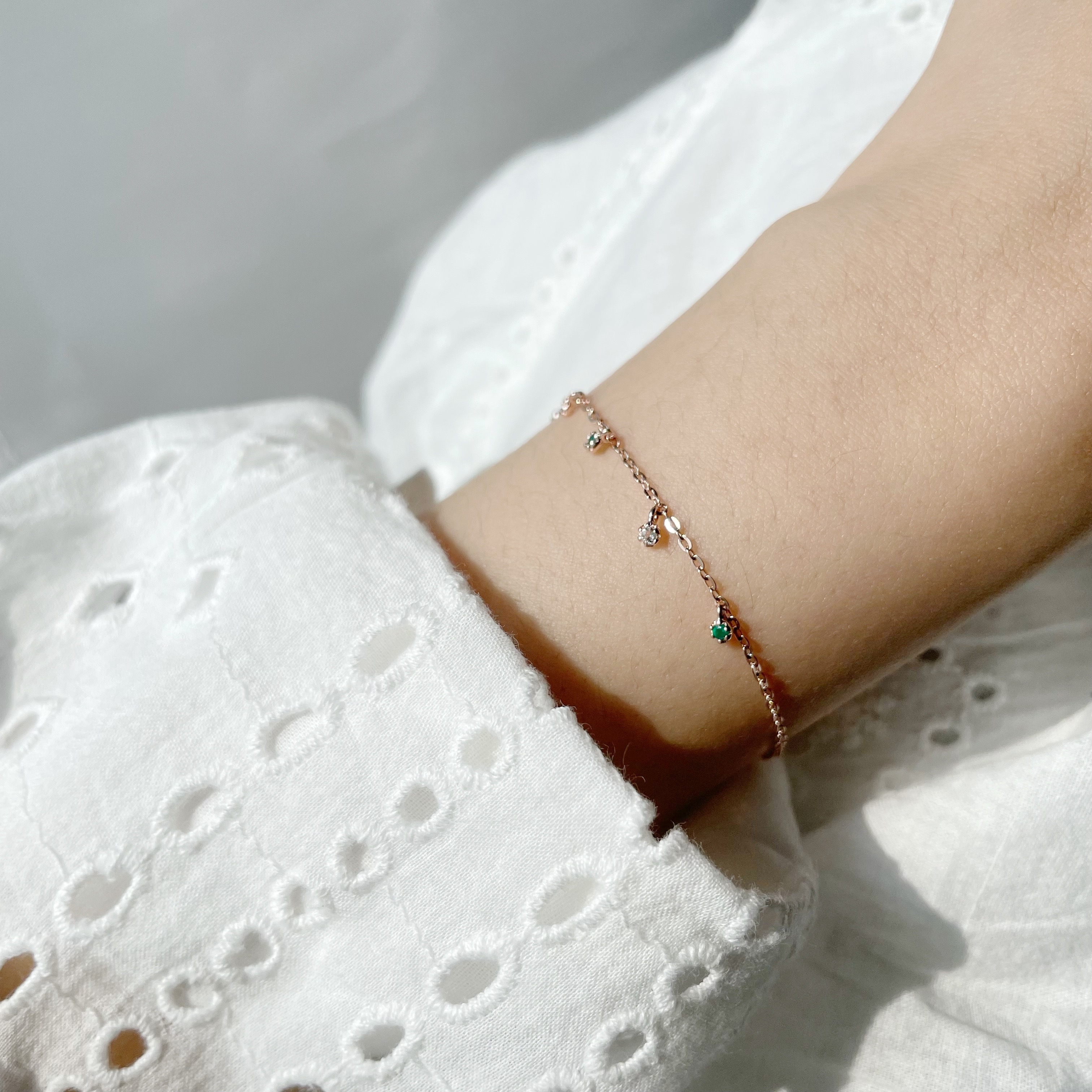 超mini小花白托帕綠瑪瑙手鍊