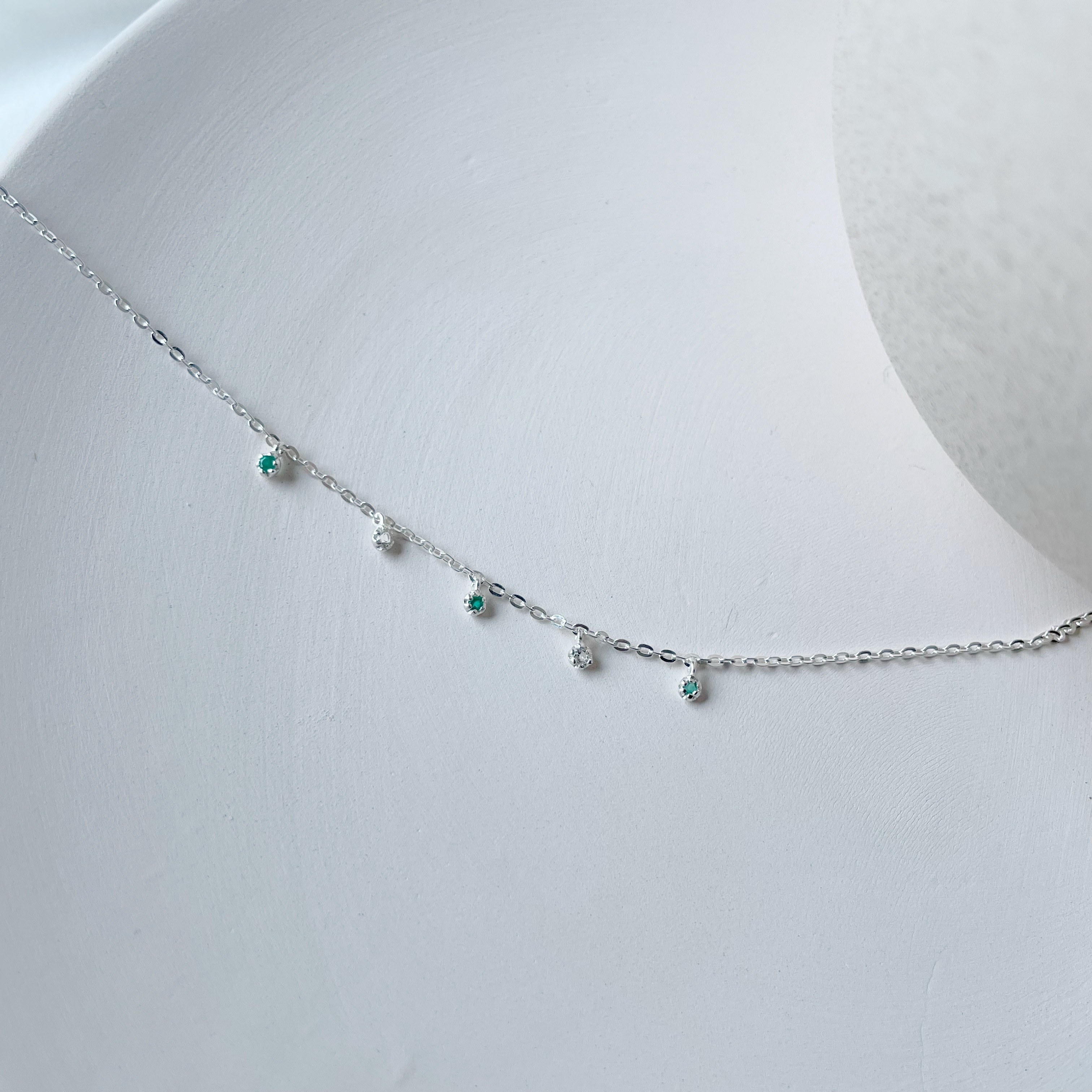 超mini小花白托帕綠瑪瑙手鍊