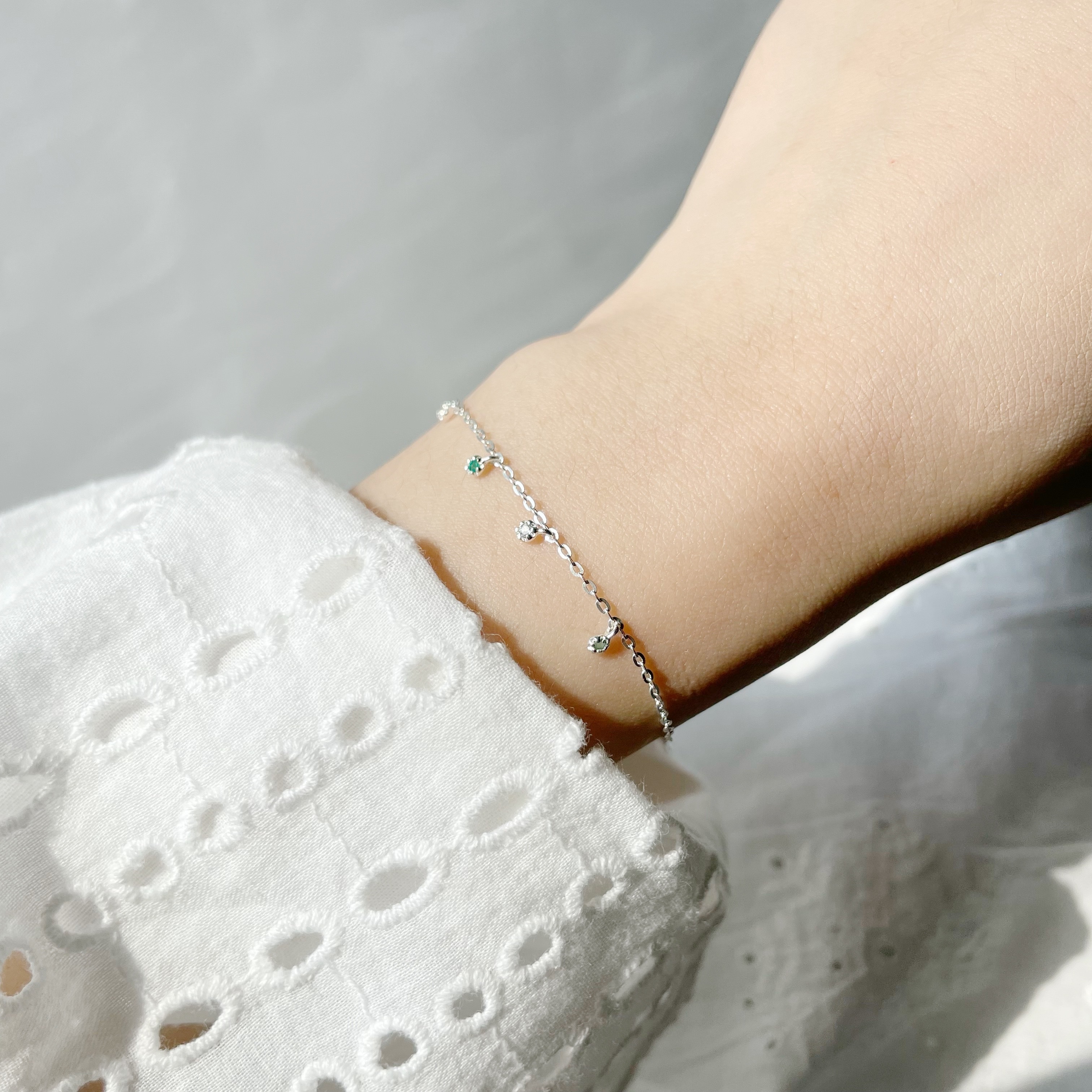 超mini小花白托帕綠瑪瑙手鍊