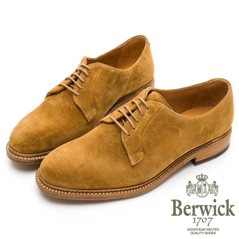 【BERWICK】西班牙進口-固特異素面麂皮綁帶紳士鞋- 卡其
