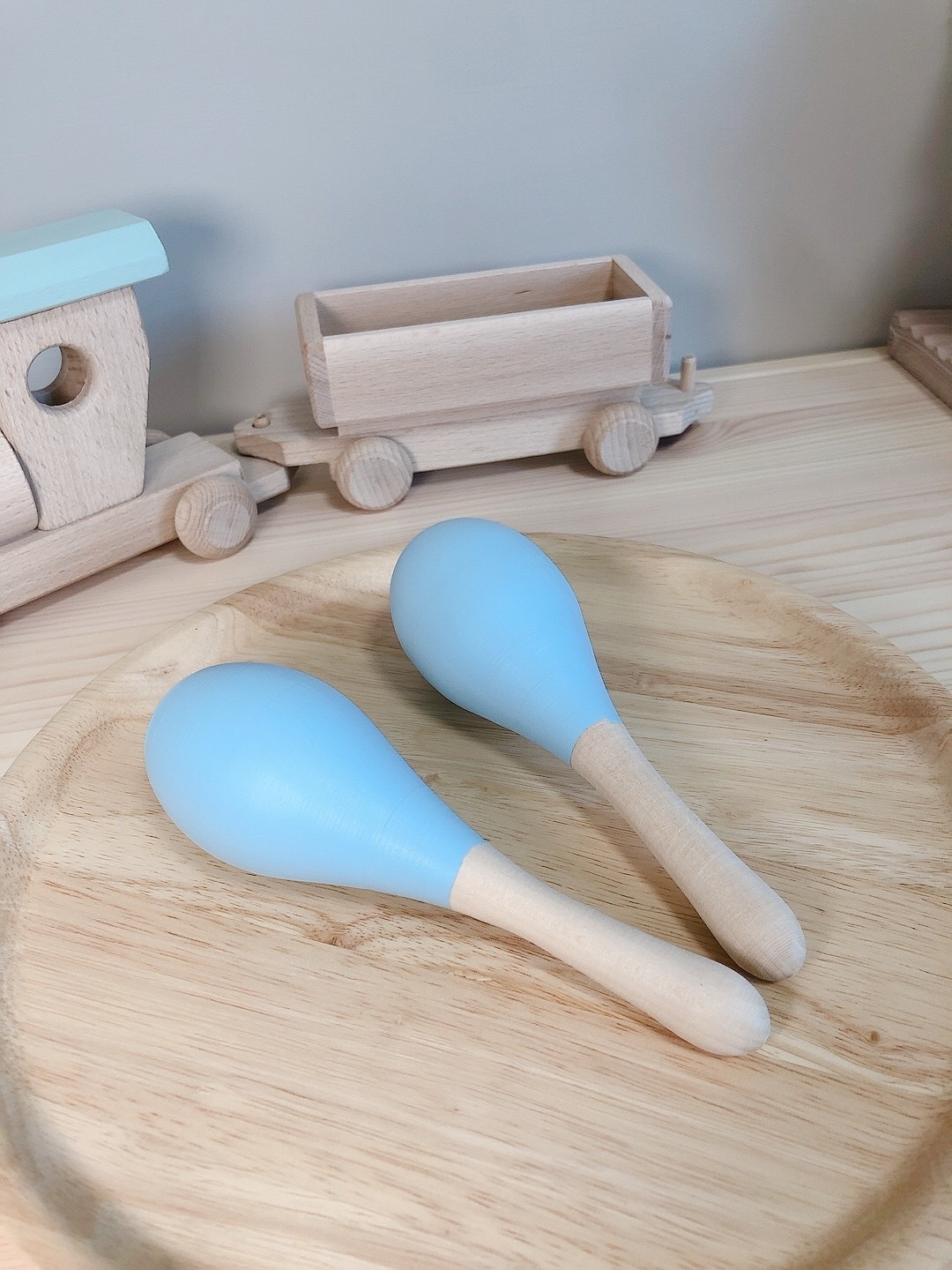 英國Happy Little Folks 木製沙鈴樂器2入組 - Pastel Blue