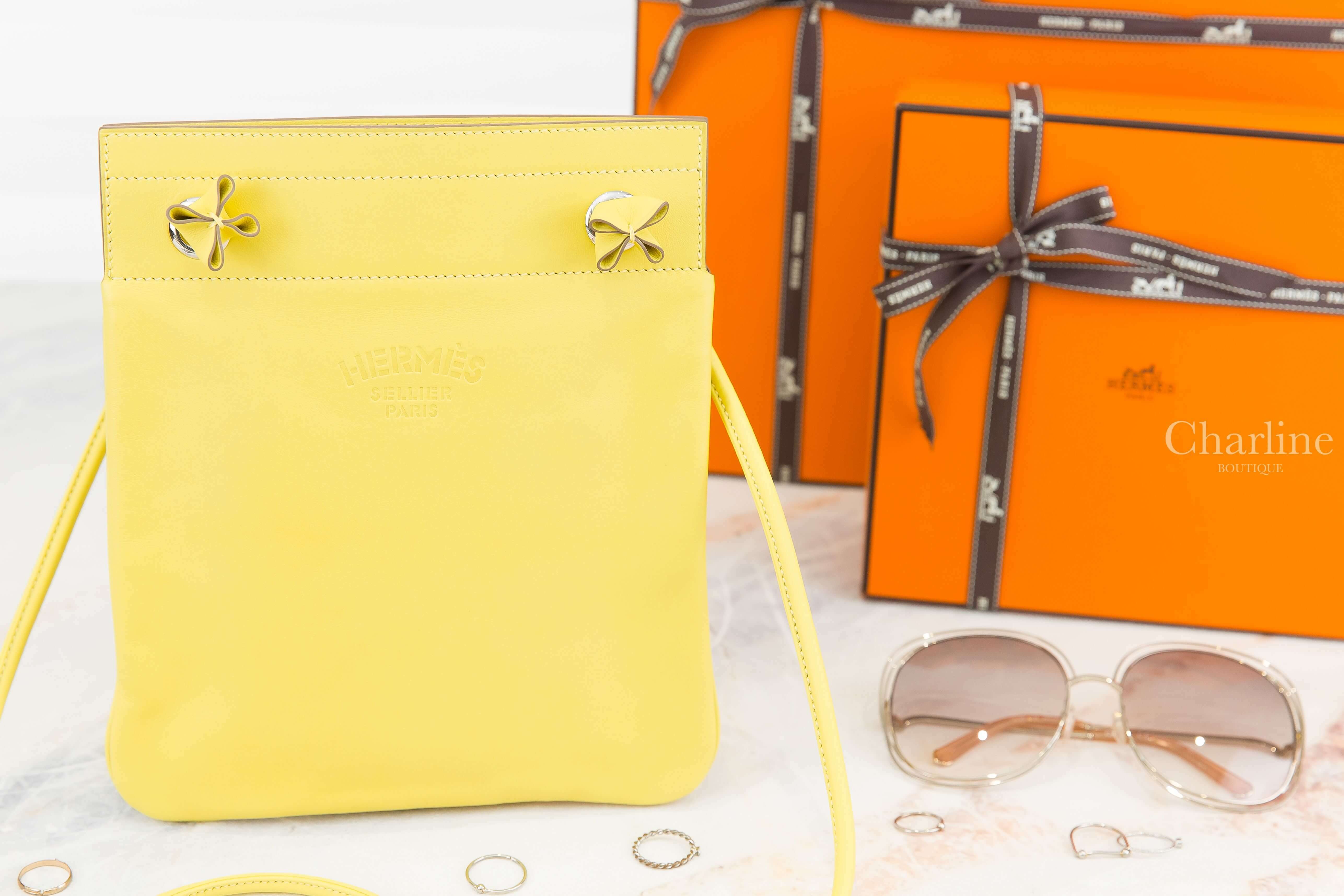 Hermès Aline Mini Long Strap Agneau Milo / Veau Swift 9R Lime Y刻萊姆黃肩背包-Charline Boutique 精品代購