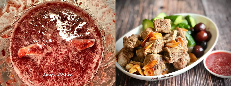 8.吃的時候轉些海鹽在牛肉塊上，蒜片香牛肉甜再沾點黑櫻桃莓果sauce，食物原味是美味