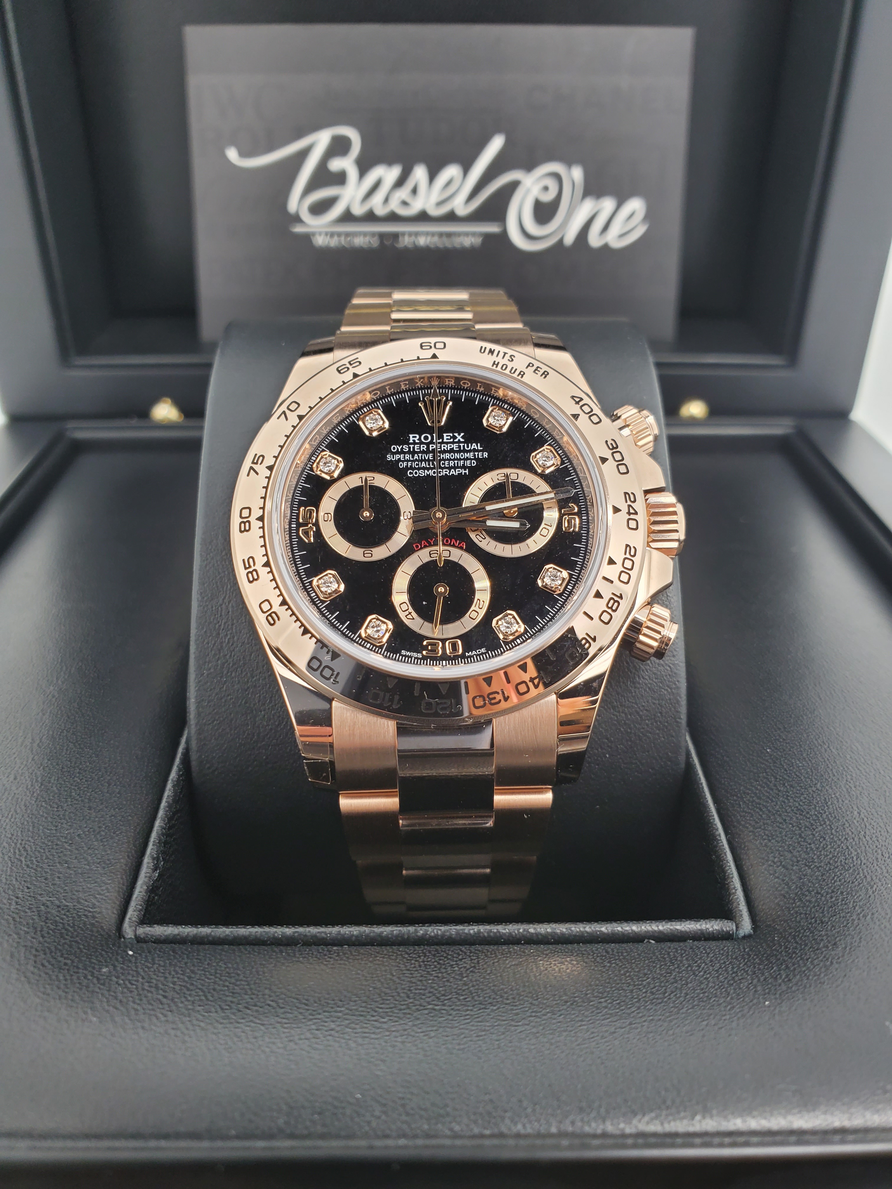 DISCONTINUED BRAND NEW ROLEX 116505g 116505 COSMOGRAPH DAYTONA BLACK DIAL WITH DIAMOND EVER ROSE GOLD OYSTER 40 MM