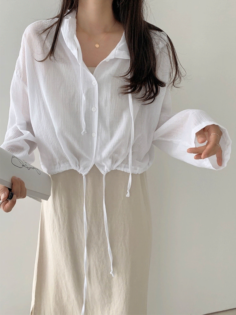 [福利品]連帽透膚罩衫外套 [ 白色 ]