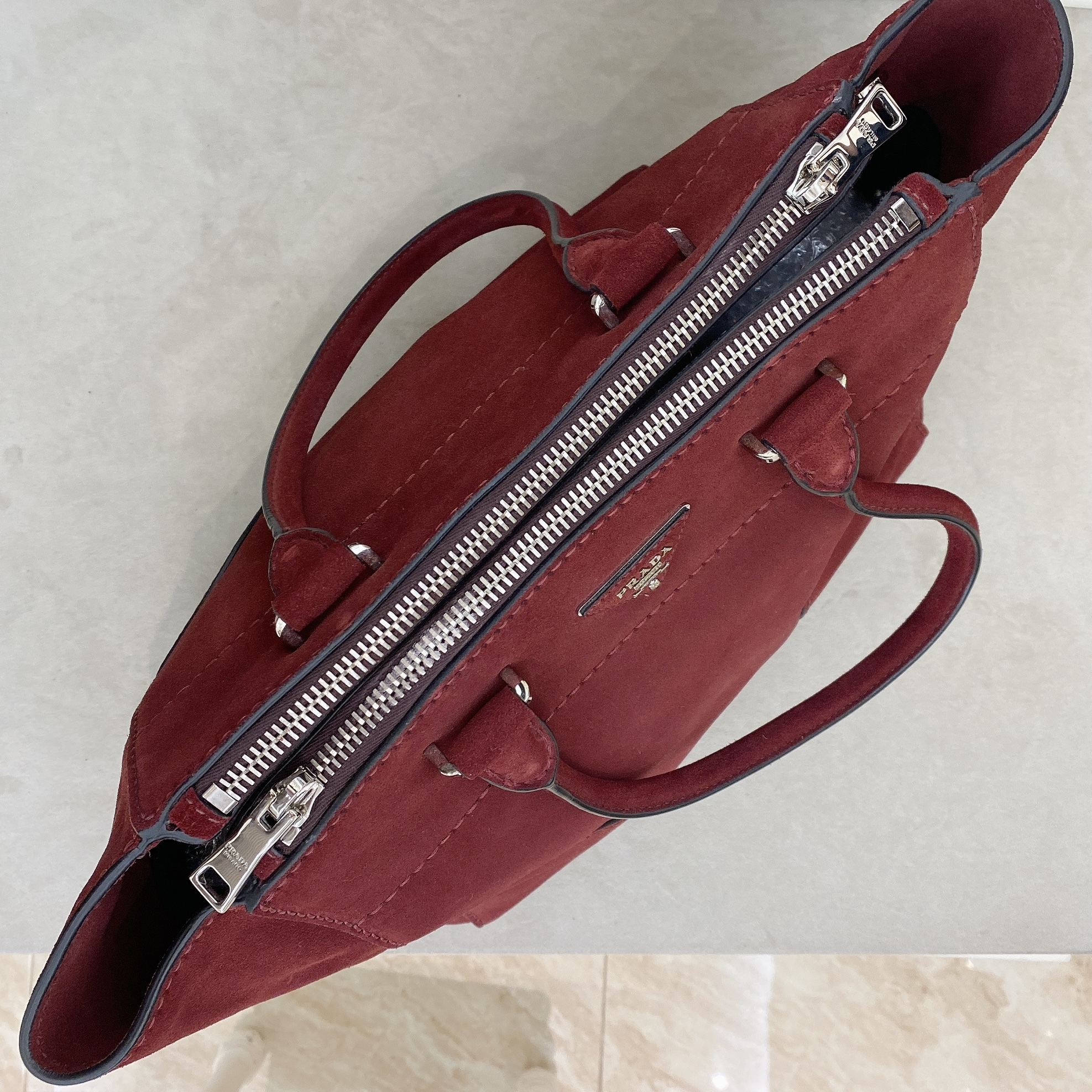 Prada Red Velvet Tote Bag