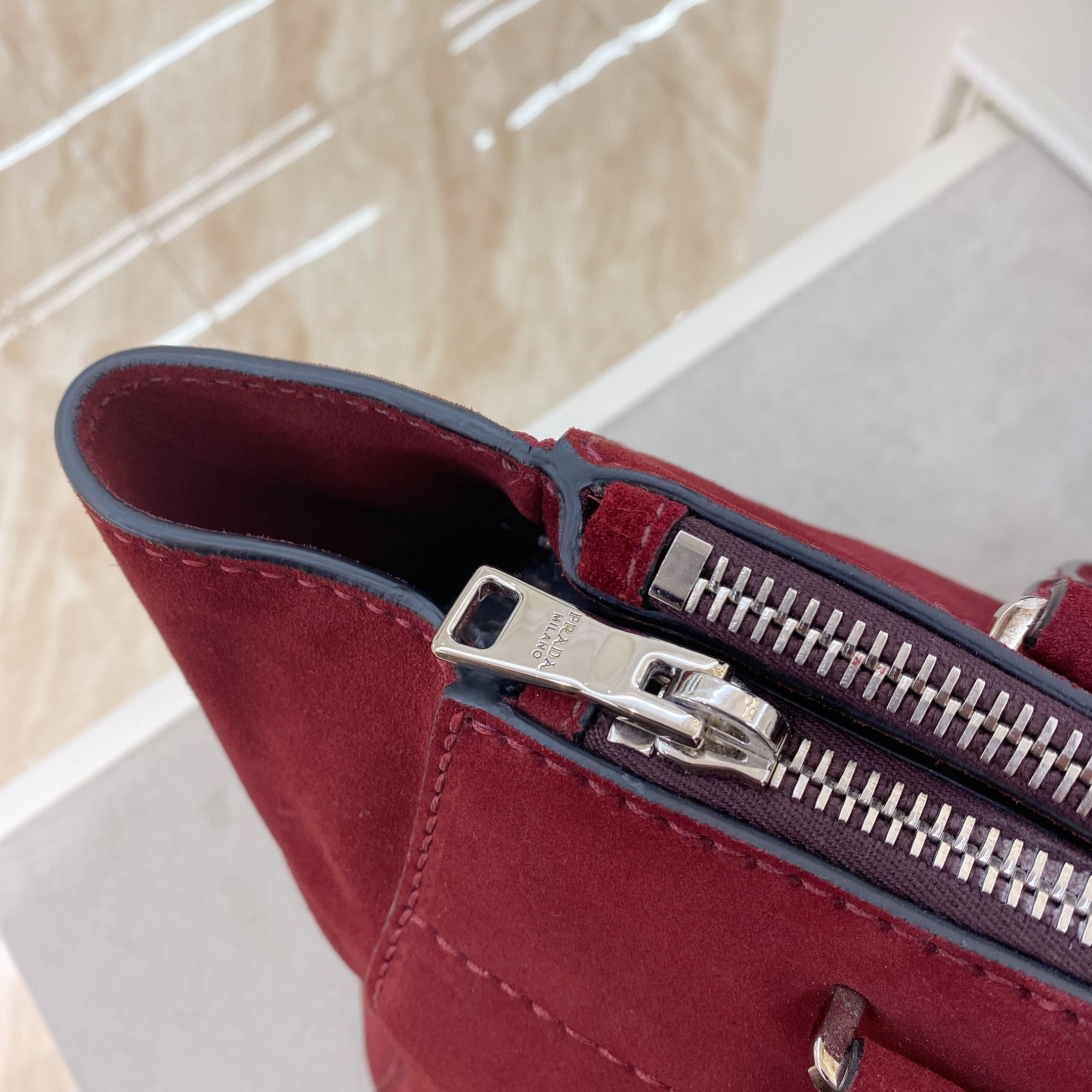 Prada Red Velvet Tote Bag