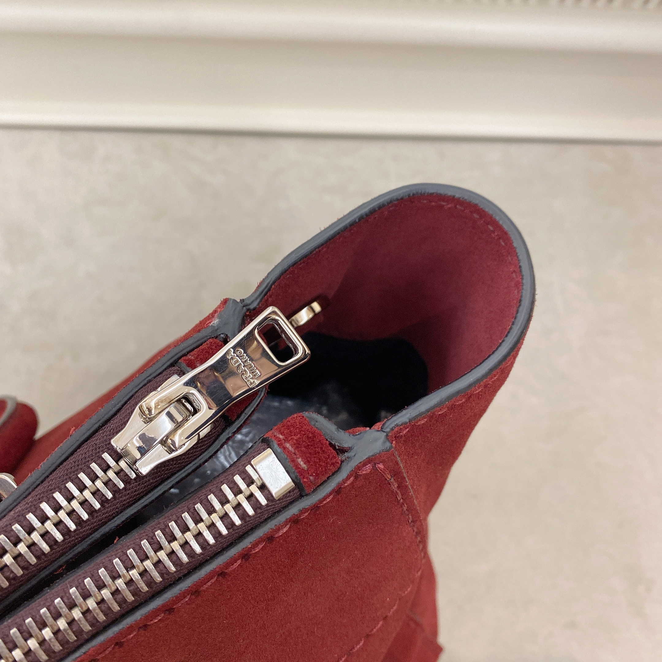 Prada Red Velvet Tote Bag