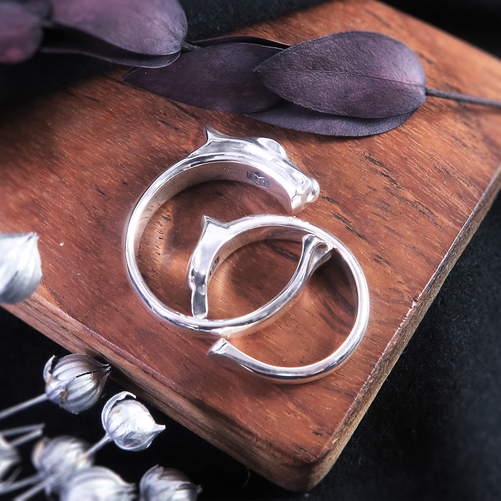 龍鳳呈祥 可刻字 純銀情侶對戒組 客製化 情侶戒指 指紋戒指 活圍設計