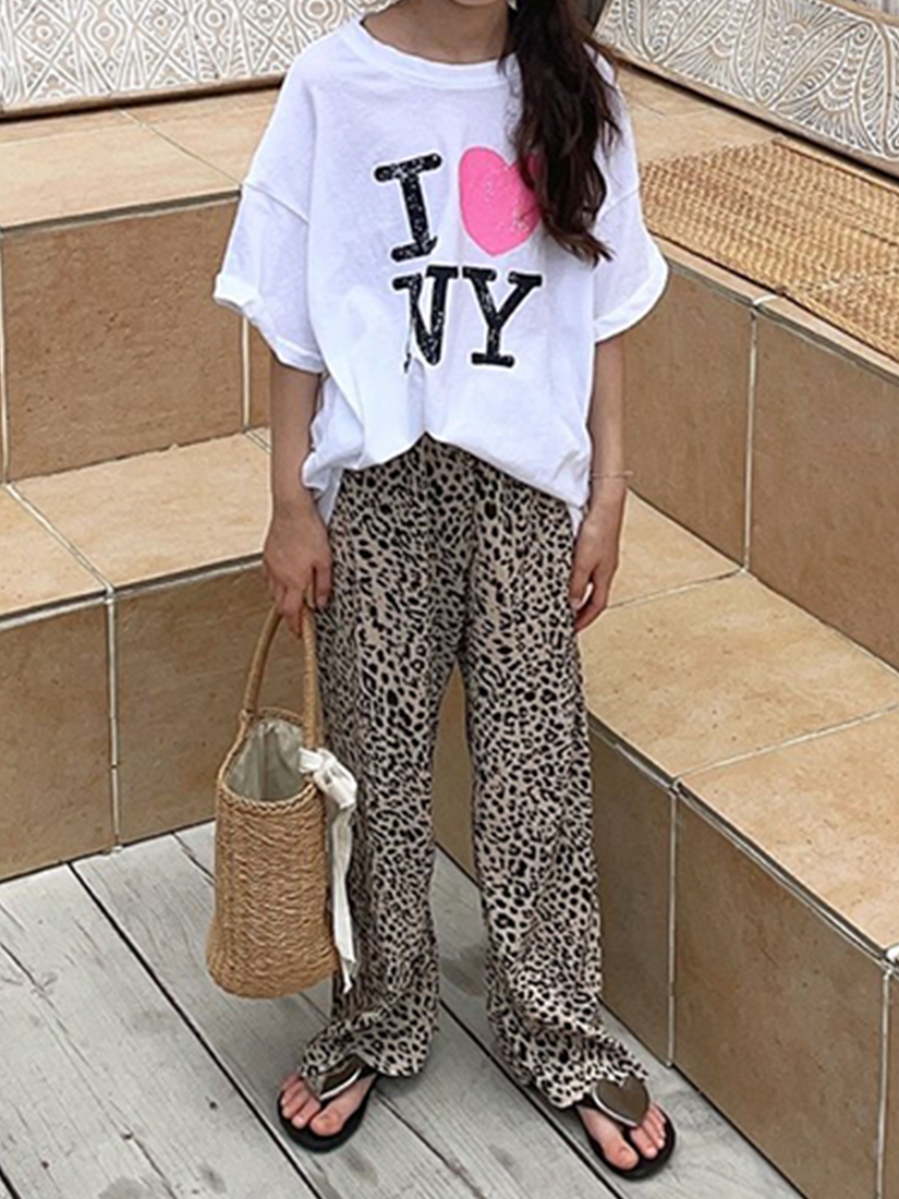 [現貨]俏皮童趣豹紋細褶長褲(小孩) [ M-2XL ]