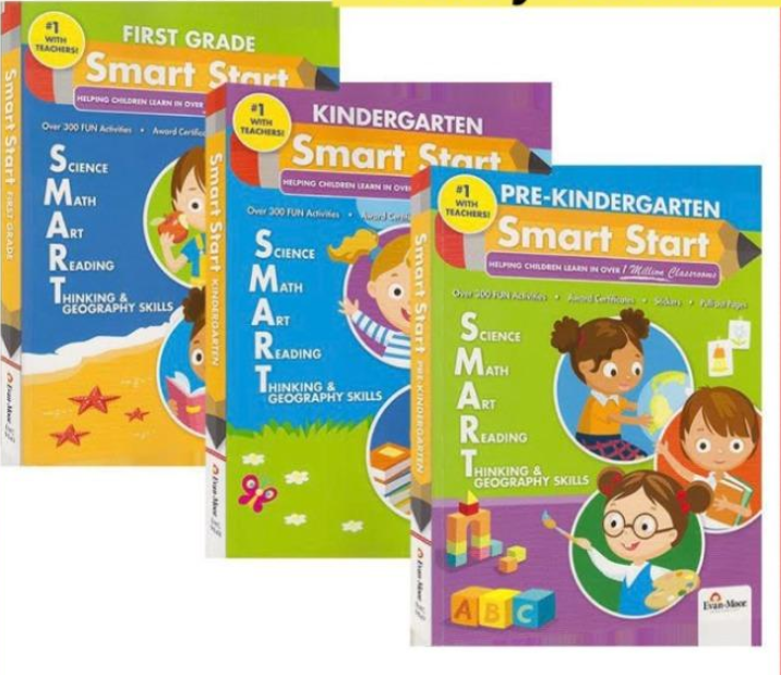 Evan-Moor Smart Start, 3 books for  Kindergarten, Pre-Kindergarten, First Grade