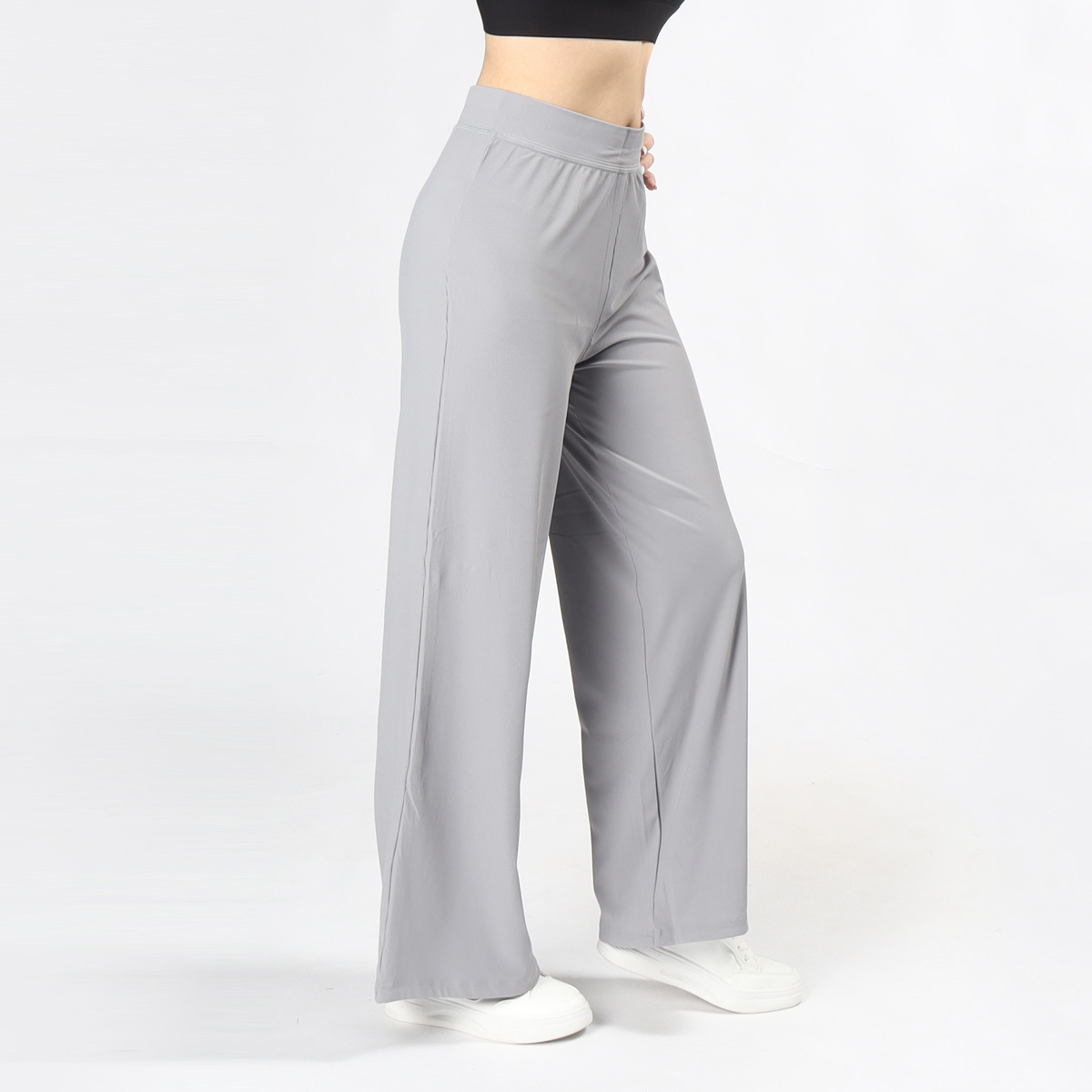 中腰寬鬆涼感細螺紋休閒瑜珈/運動機能褲*