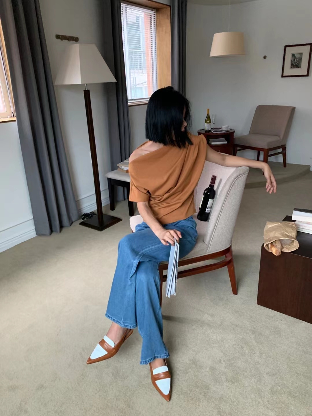 LCA017 兩著露單肩修腰半袖上衣