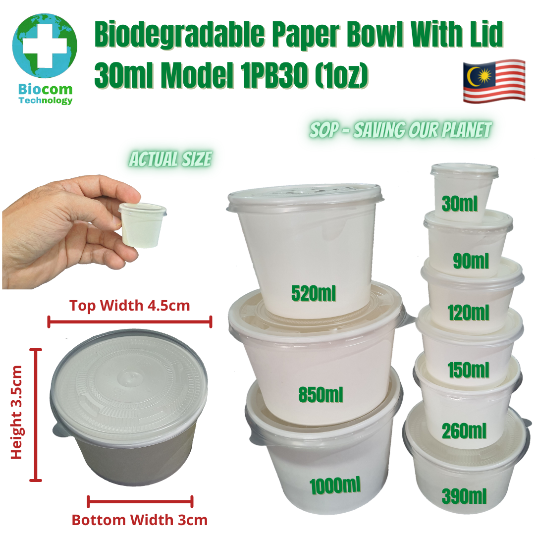 Biodegradable Paper Bowl 30ml With Lid