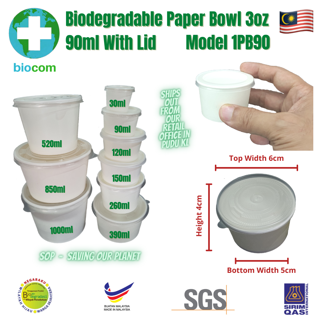 Biodegradable Paper Bowl 90ml With Lid