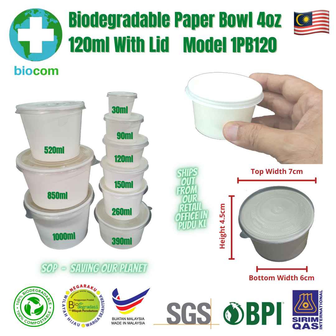 Biodegradable Paper Bowl 120ml With Lid