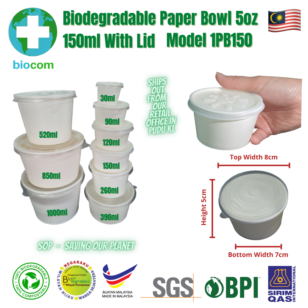 Biodegradable Paper Bowl 150ml With Lid