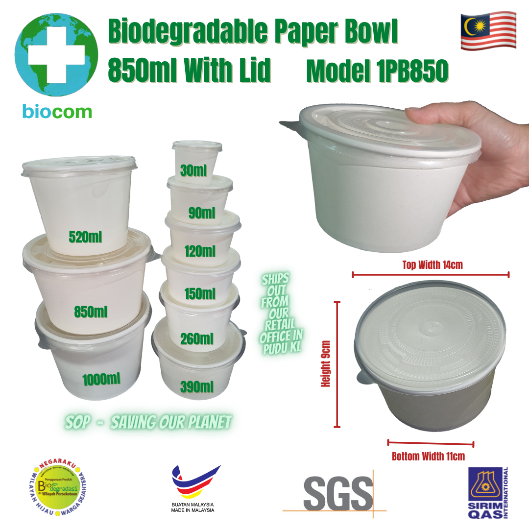 Biodegradable Paper Bowl 850ml With Lid