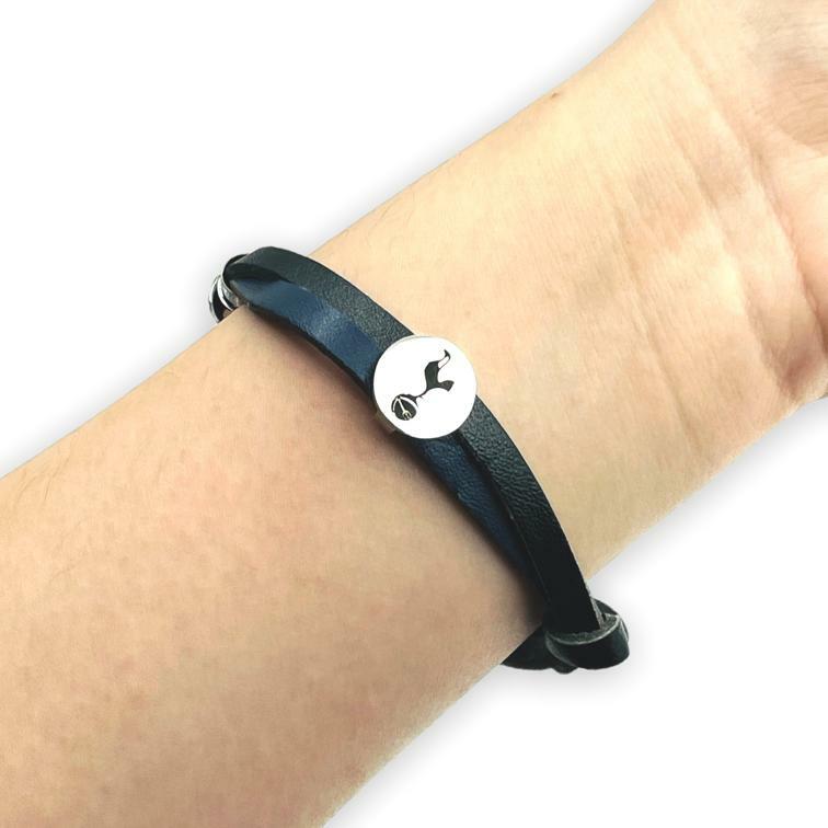 熱刺黑色皮革金屬會徽手帶