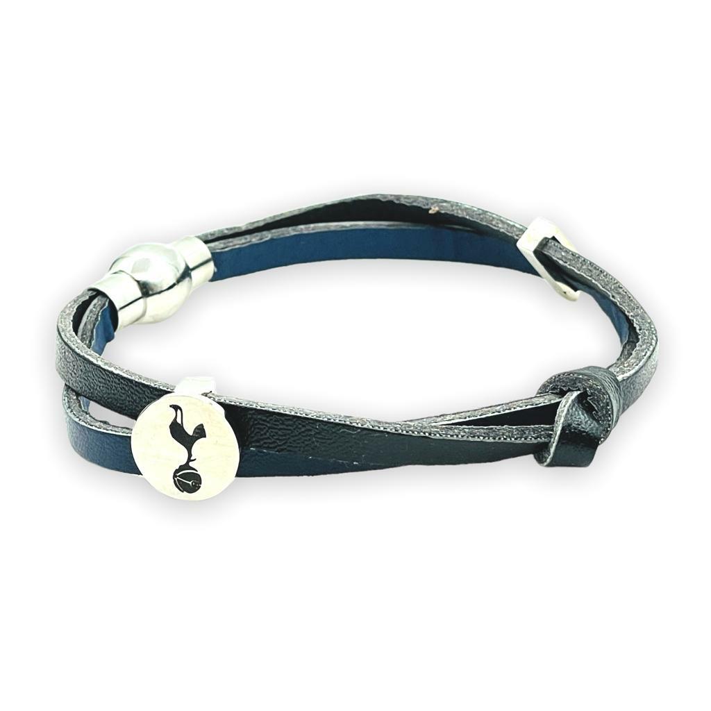 熱刺黑色皮革金屬會徽手帶