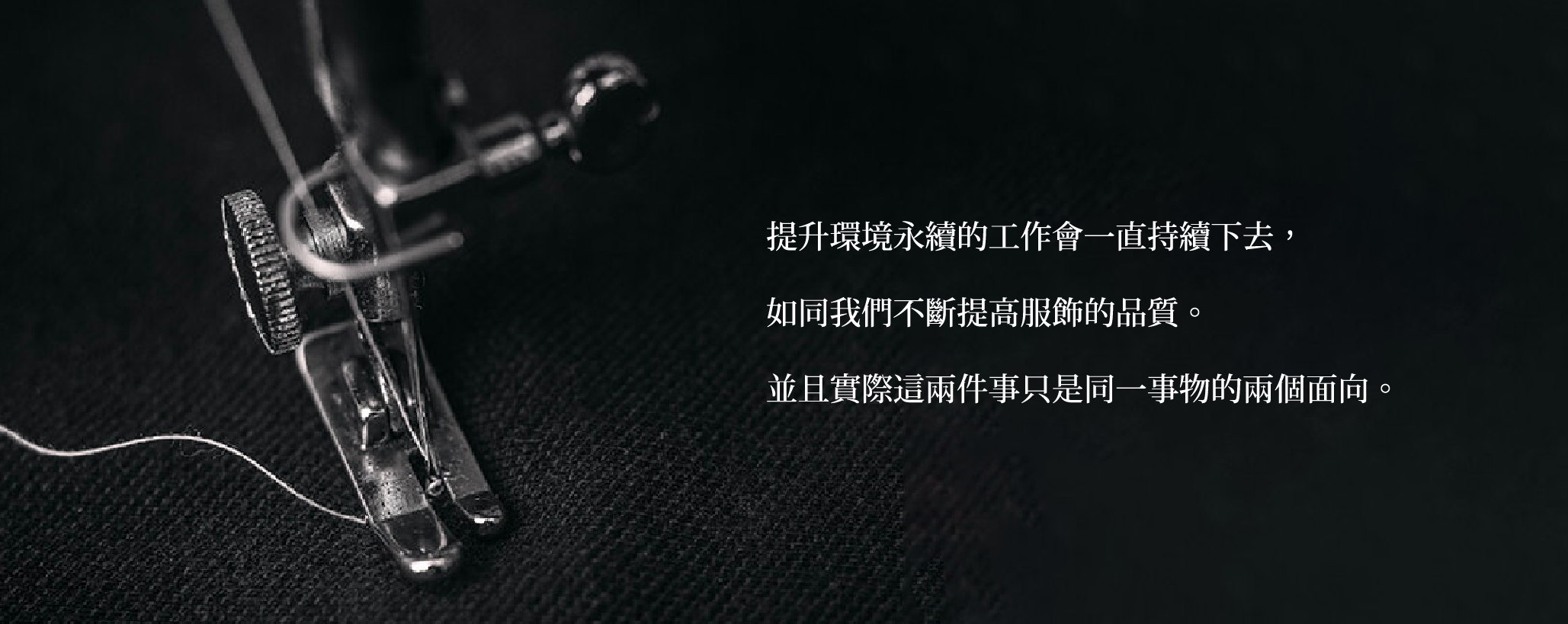 提升環境永續的工作會一直持續下去，如同我們不斷提高服飾的品質。並且實際這兩件事只是同一事物的兩個面向。