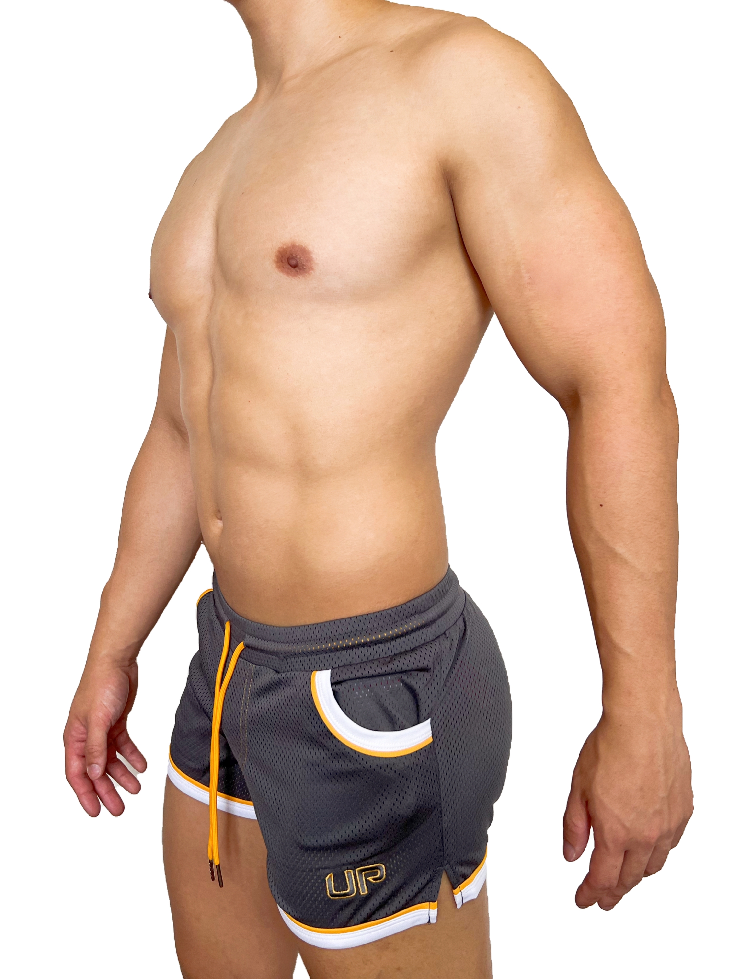 College Mesh Shorts 網布運動短褲 雲灰色/鮮黃