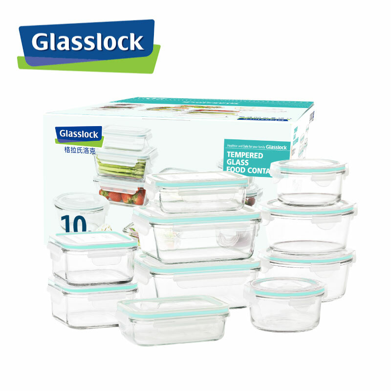 Glasslock 韓國 強化玻璃微波保鮮盒10件組 耐高溫/防漏密封/登山露營/野餐/居家 53GL70806