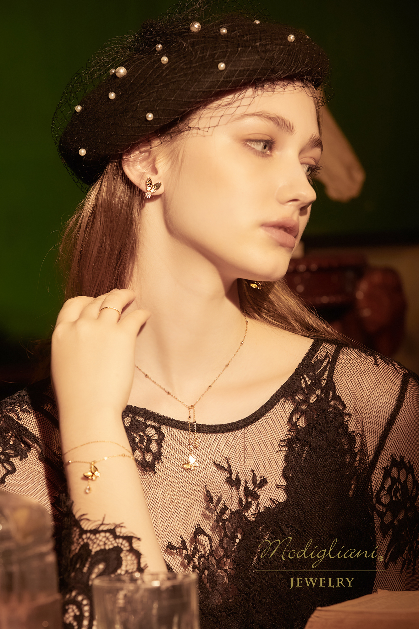 黃銅飾品,黃銅,氣質,蝴蝶,不對稱,精緻,18K金,鋯石,耳環