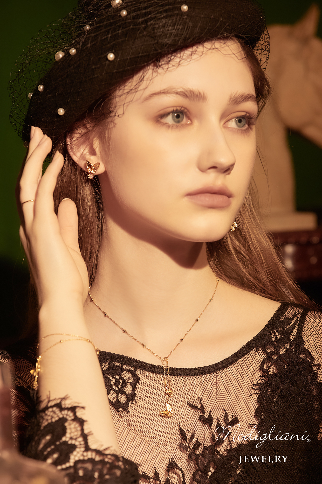 黃銅飾品,黃銅,氣質,蝴蝶,不對稱,精緻,18K金,鋯石,耳環