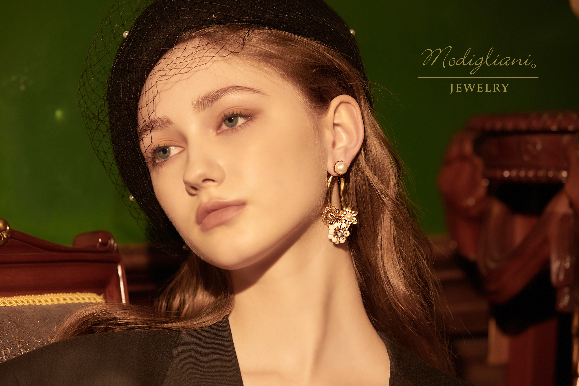 黃銅飾品,耳環,飾品,黃銅,鋯石,花草,個性,施華洛世奇水晶珍珠,兩戴式