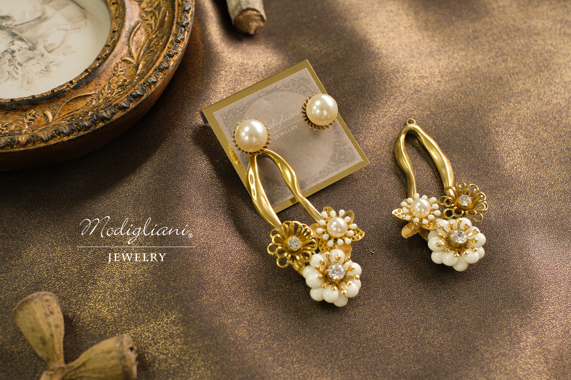 黃銅飾品,耳環,飾品,黃銅,鋯石,花草,個性,施華洛世奇水晶珍珠,兩戴式