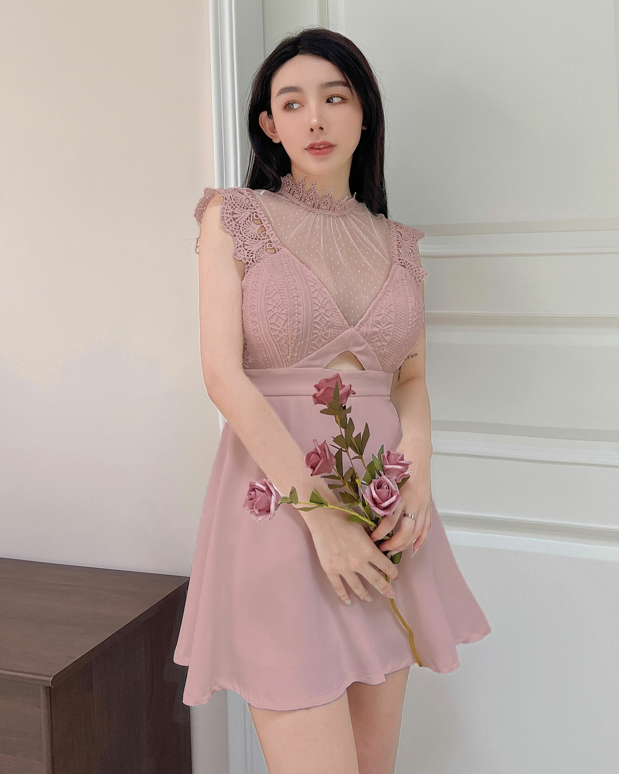 ⭒七夕限定-雕花蕾絲拼接網紗傘洋