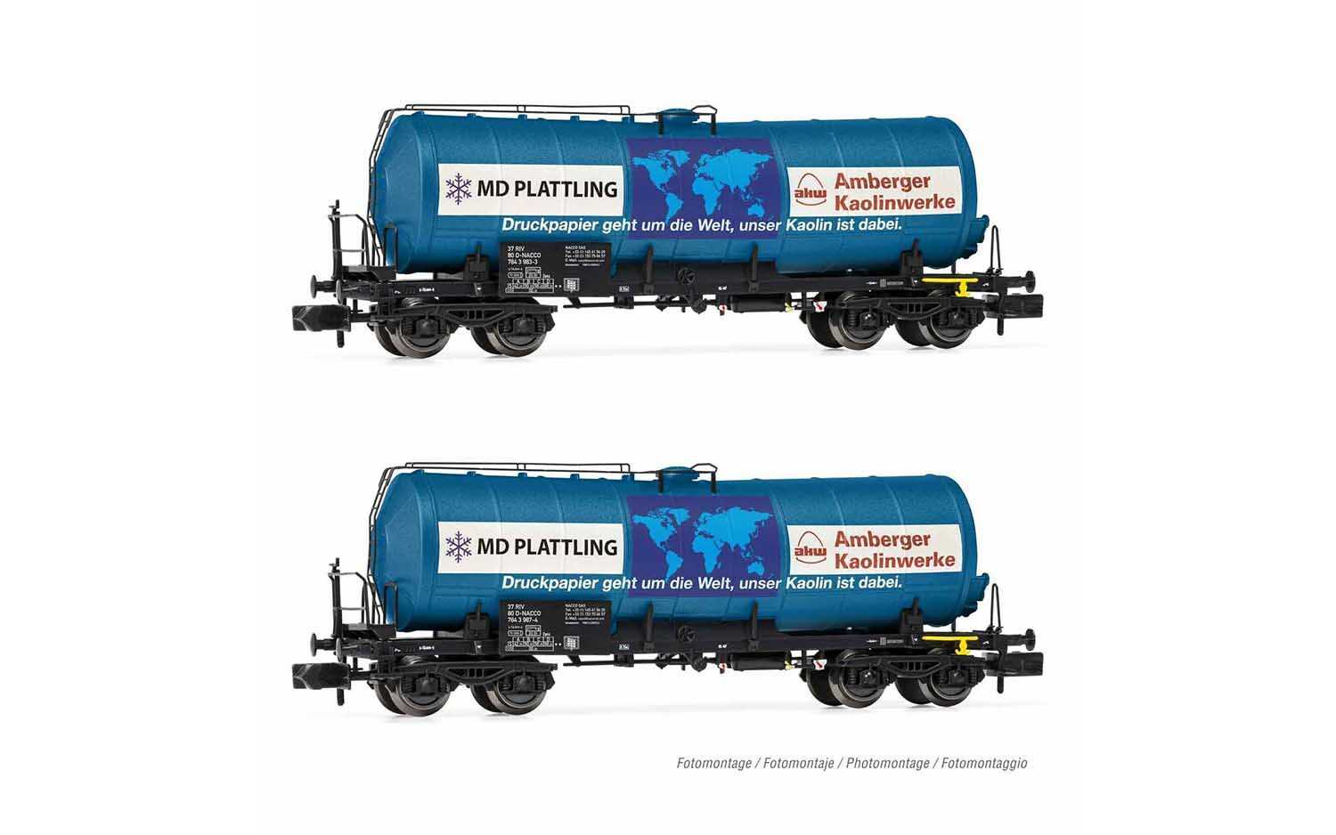 Arnold HN6542 N scale NACCO Zans Amberger Kaolinwerke Era V-VI 2-unit set of 4-axle tank wagons