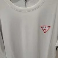 [S] GUESS UNISEX TRIANGLE SEMI-OVERFIT SHORT SLEEVE T-SHIRT, WHITE, NM2K9360-WHT [FINAL SALE] (SGU86)