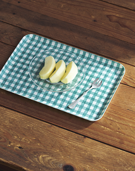 fog-亞麻面托盤M 綠白格紋