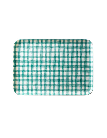 fog-亞麻面托盤M 綠白格紋