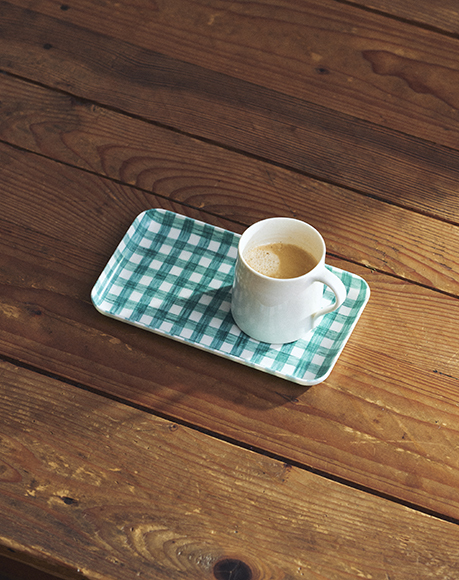 fog-亞麻面托盤S 綠白格紋