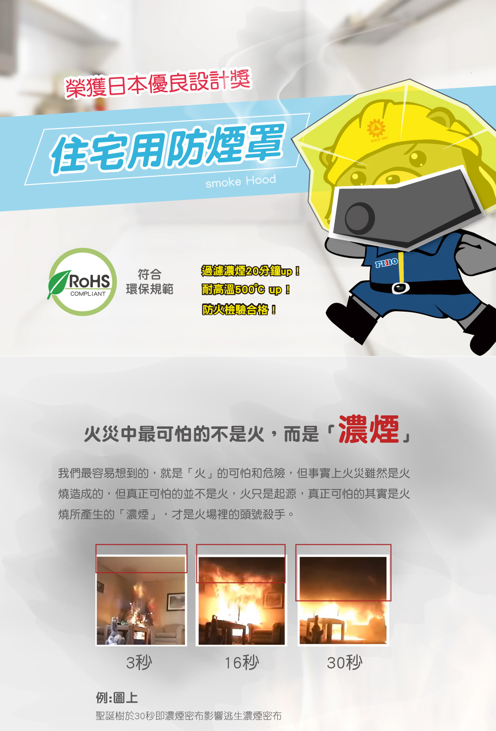 日本設計獎住宅用防煙面罩耐高溫500度C