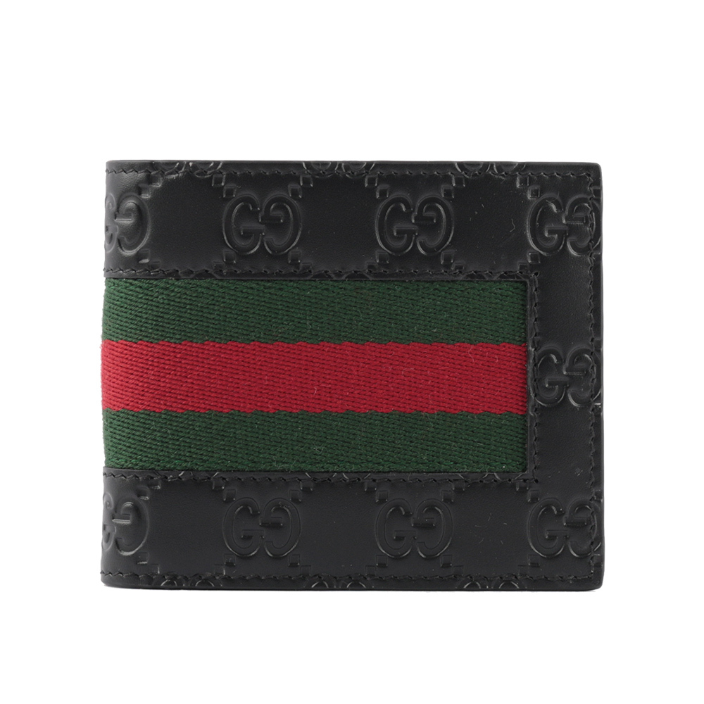 【GUCCI】經典GG Supreme系列皮革織帶摺疊短夾