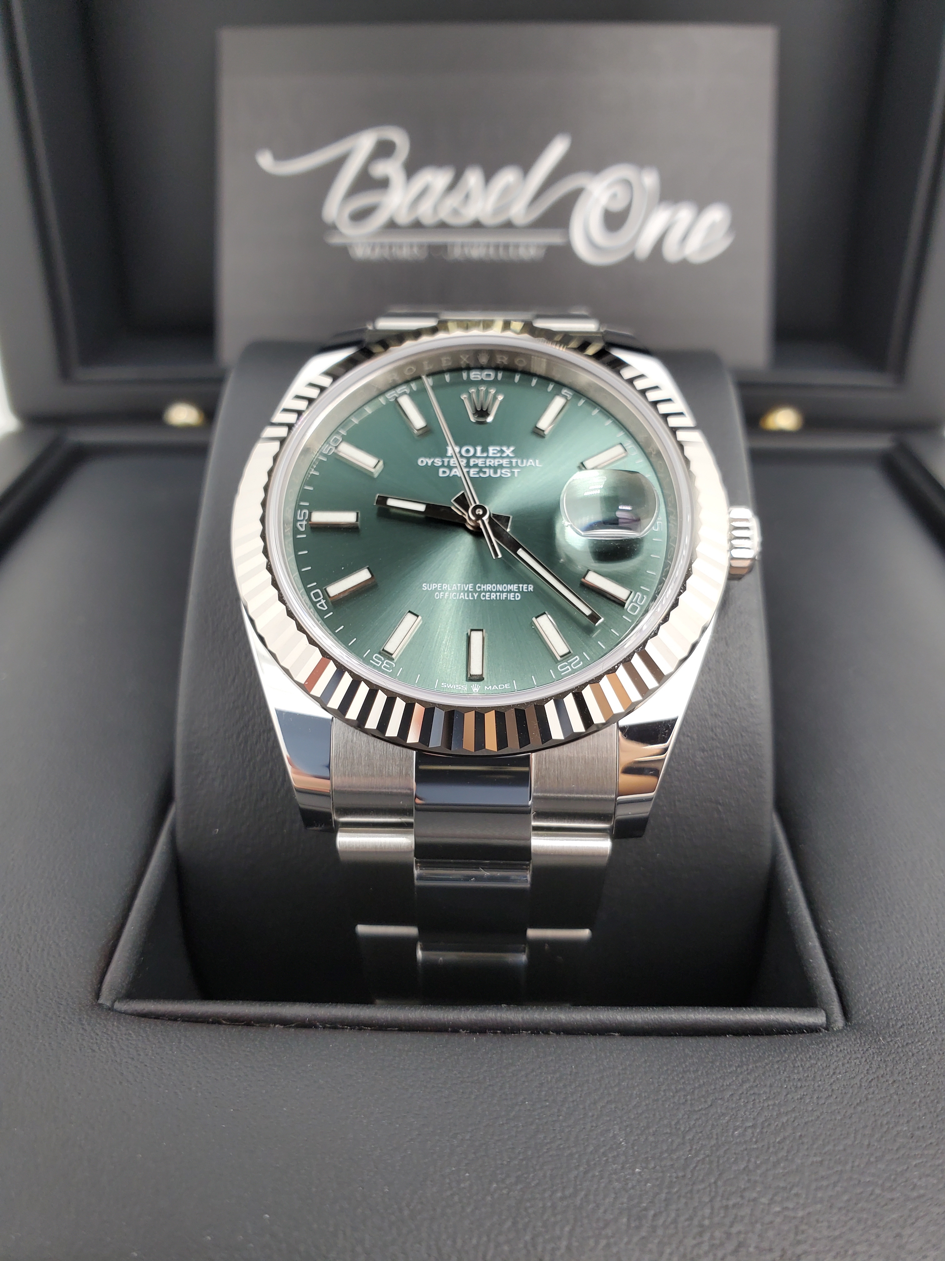 BRAND NEW ROLEX 126334 GREEN DIAL WHITE GOLD STEEL DATEJUST INDEX 41MM OYSTER STRAP