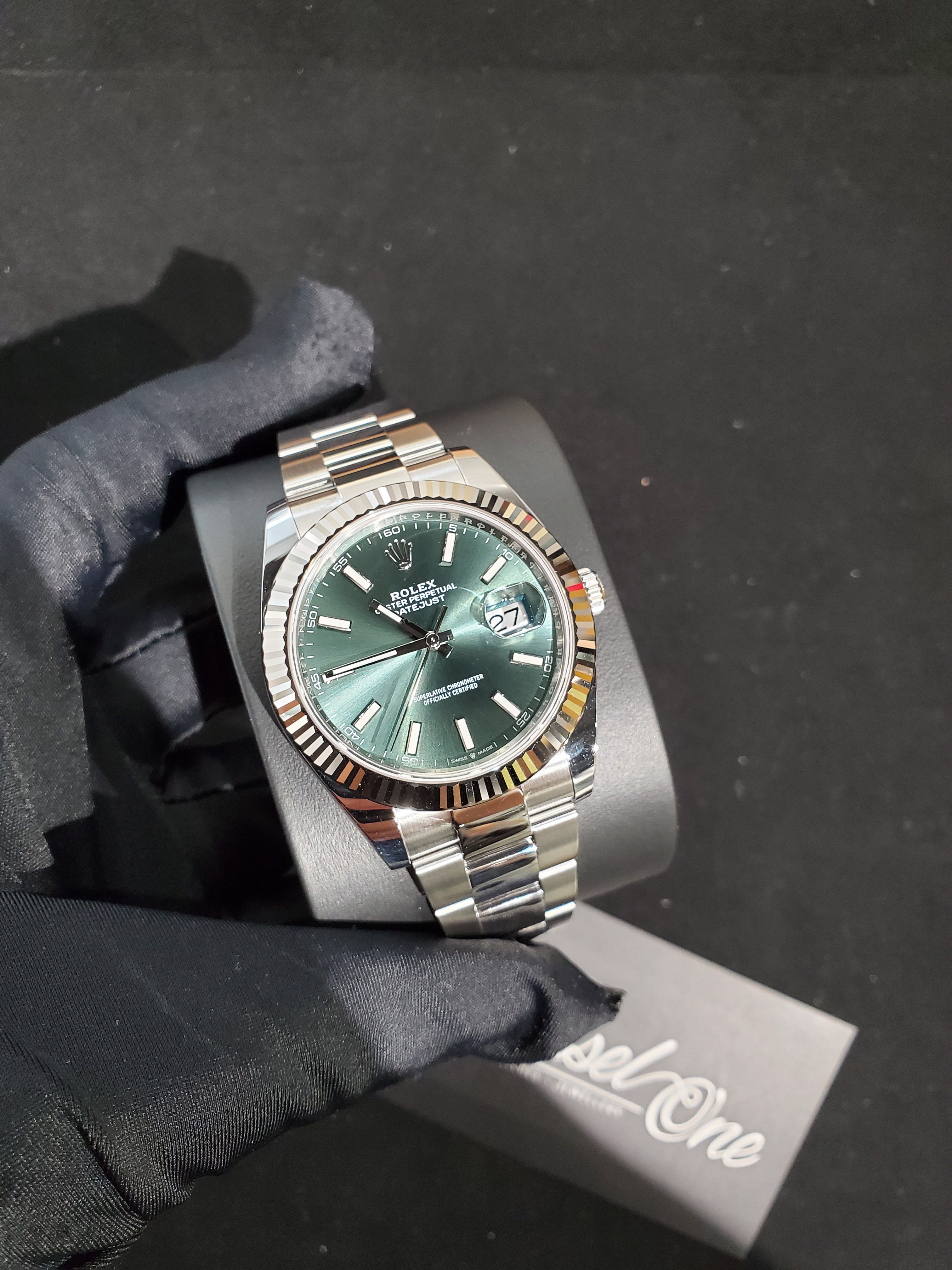 BRAND NEW ROLEX 126334 GREEN DIAL WHITE GOLD STEEL DATEJUST INDEX 41MM OYSTER STRAP