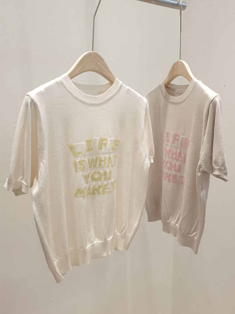 夏季簡約字母針織上衣(米色)