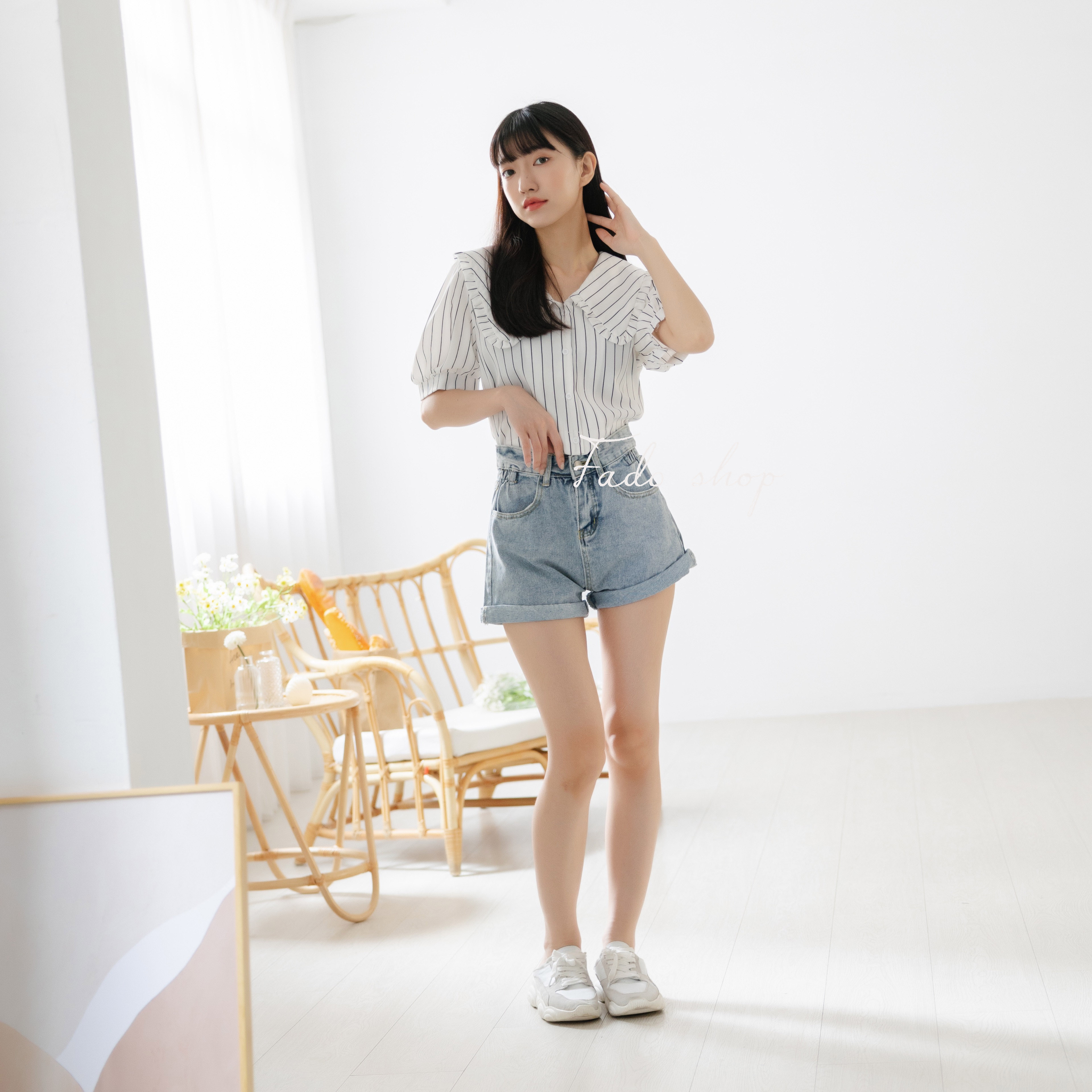 法朵Fado shop｜腰縮捲管牛仔短褲 250B002 深/淺藍 S~XL