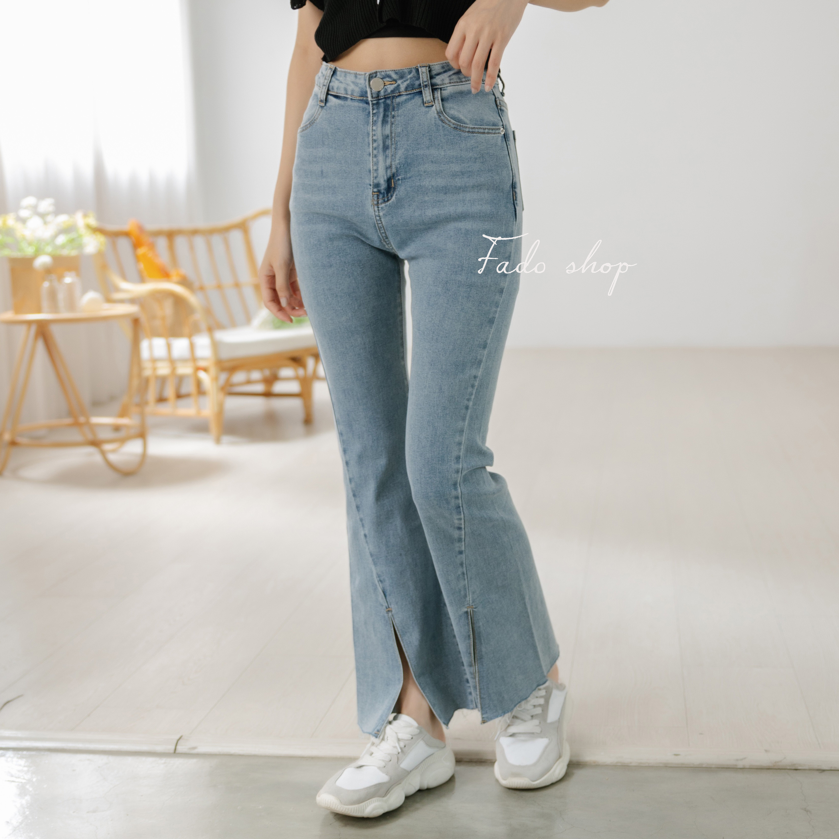 法朵Fado Shop｜褲腳開衩喇叭褲 253C014 藍 S-XL