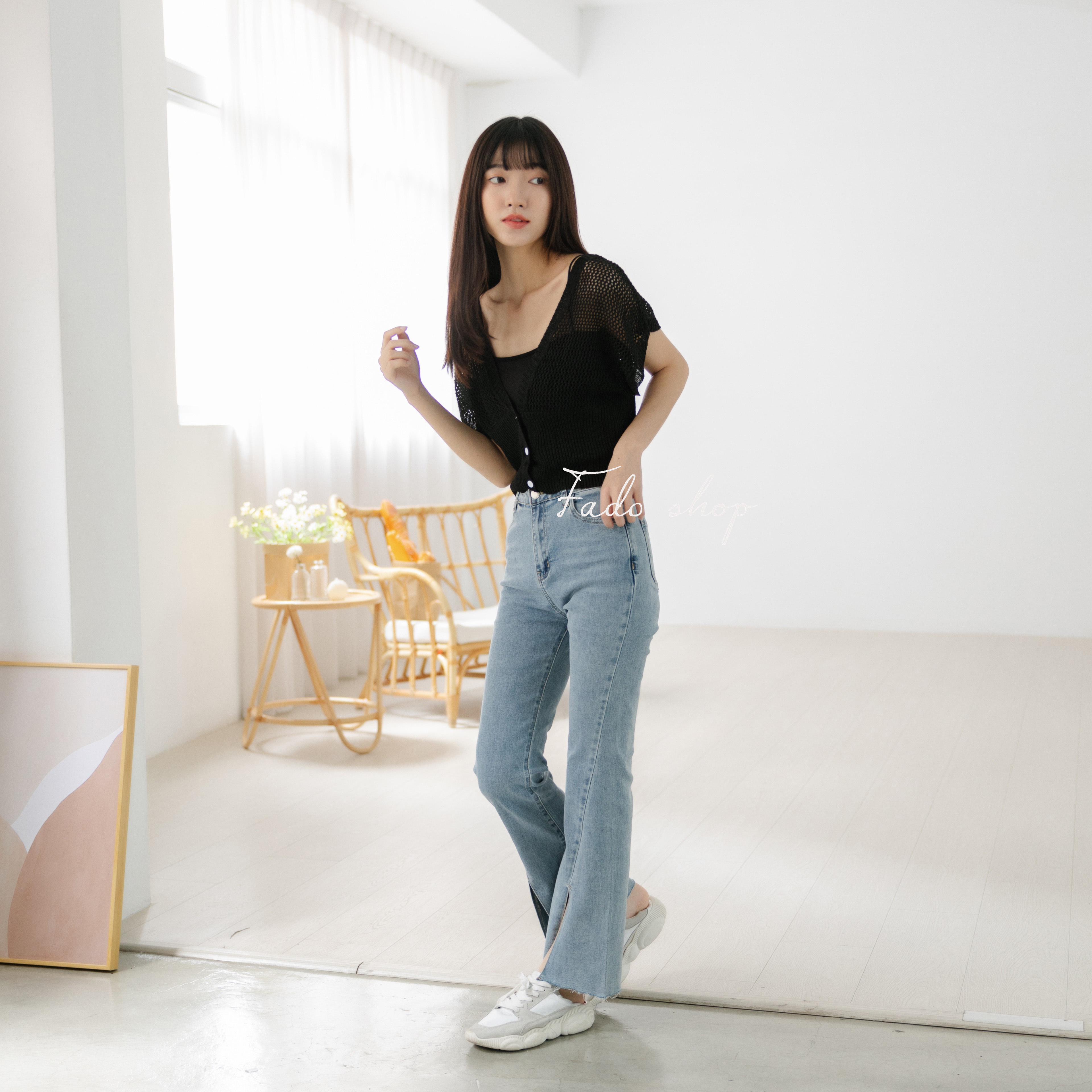 法朵Fado Shop｜褲腳開衩喇叭褲 253C014 藍 S-XL