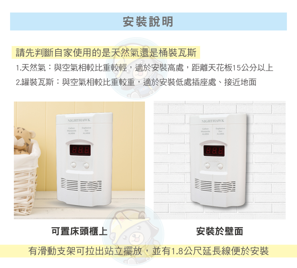 正德防火瓦斯及一氧化碳二合一偵測器安裝說明